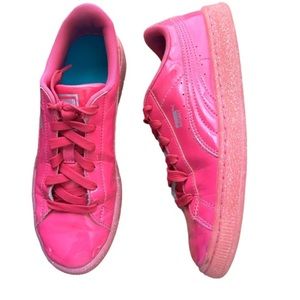 PUMA BASKET ICED GLITTER PINK PATENT LEATHER SNEAKERS SIZE 7